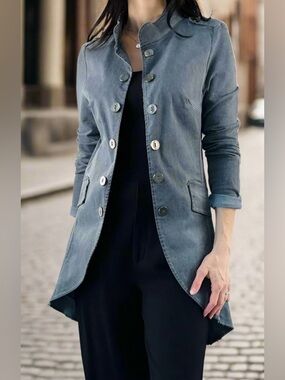 Suzy D London GREEN  MILITARY DISTRESSED DENIM MIDI JACKET